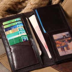 Cool Leather Mens Long Leather Wallet Bifold Slim Wallet for Men - imessengerbags
