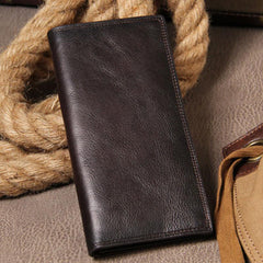 Cool Leather Mens Long Leather Wallet Bifold Slim Wallet for Men - imessengerbags