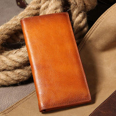 Cool Leather Mens Long Leather Wallet Bifold Slim Wallet for Men - imessengerbags