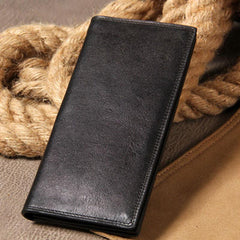 Cool Leather Mens Long Leather Wallet Bifold Slim Wallet for Men - imessengerbags