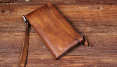 Cool Leather Mens Long Leather Wallet Bifold Vintage Brown Wallet for Men - imessengerbags