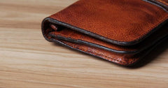 Cool Leather Mens Long Leather Wallet Bifold Vintage Brown Wallet for Men - imessengerbags