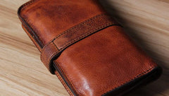 Cool Leather Mens Long Leather Wallet Bifold Vintage Brown Wallet for Men - imessengerbags