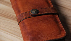Cool Leather Mens Long Leather Wallet Bifold Vintage Brown Wallet for Men - imessengerbags