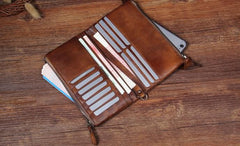Cool Leather Mens Long Leather Wallet Bifold Vintage Brown Wallet for Men - imessengerbags