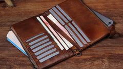 Cool Leather Mens Long Leather Wallet Bifold Vintage Brown Wallet for Men - imessengerbags