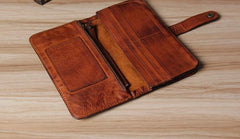 Cool Leather Mens Long Leather Wallet Bifold Vintage Brown Wallet for Men - imessengerbags