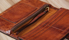 Cool Leather Mens Long Leather Wallet Bifold Vintage Brown Wallet for Men - imessengerbags