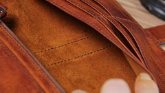 Cool Leather Mens Long Leather Wallet Bifold Vintage Brown Wallet for Men - imessengerbags