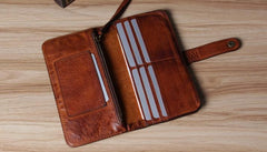 Cool Leather Mens Long Leather Wallet Bifold Vintage Brown Wallet for Men - imessengerbags
