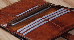 Cool Leather Mens Long Leather Wallet Bifold Vintage Brown Wallet for Men - imessengerbags