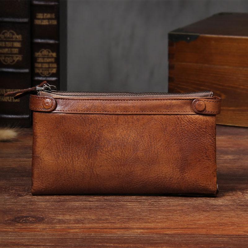 Cool Leather Mens Long Leather Wallet Bifold Vintage Brown Wallet for Men - imessengerbags