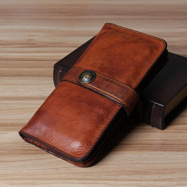 Cool Leather Mens Long Leather Wallet Bifold Vintage Brown Wallet for Men - imessengerbags