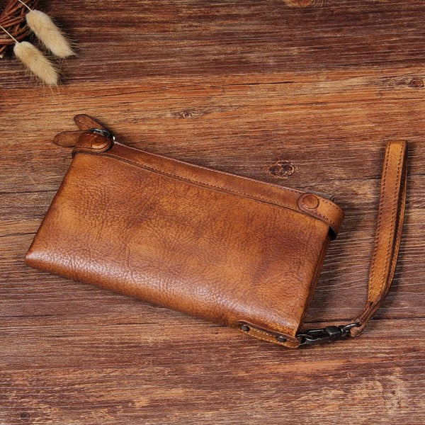 Cool Leather Mens Long Leather Wallet Bifold Vintage Brown Wallet for Men - imessengerbags