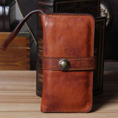 Cool Leather Mens Long Leather Wallet Bifold Vintage Brown Wallet for Men - imessengerbags