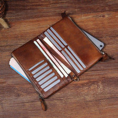 Cool Leather Mens Long Leather Wallet Bifold Vintage Brown Wallet for Men - imessengerbags
