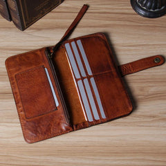 Cool Leather Mens Long Leather Wallet Bifold Vintage Brown Wallet for Men - imessengerbags