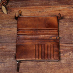 Cool Leather Mens Long Leather Wallet Bifold Vintage Brown Wallet for Men - imessengerbags