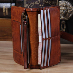 Cool Leather Mens Long Leather Wallet Bifold Vintage Brown Wallet for Men - imessengerbags