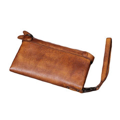 Cool Leather Mens Long Leather Wallet Bifold Vintage Brown Wallet for Men - imessengerbags