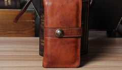 Cool Leather Mens Long Leather Wallet Bifold Vintage Brown Wallet for Men - imessengerbags