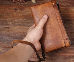 Cool Leather Mens Long Leather Wallet Bifold Vintage Brown Wallet for Men - imessengerbags