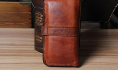 Cool Leather Mens Long Leather Wallet Bifold Vintage Brown Wallet for Men - imessengerbags