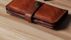 Cool Leather Mens Long Leather Wallet Bifold Vintage Brown Wallet for Men - imessengerbags