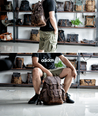 Cool Canvas Leather Mens Large Black Backpack Travel Backpack Hiking Backpack for Men - imessengerbags