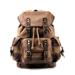 Cool Canvas Leather Mens Large Black Backpack Travel Backpack Hiking Backpack for Men - imessengerbags