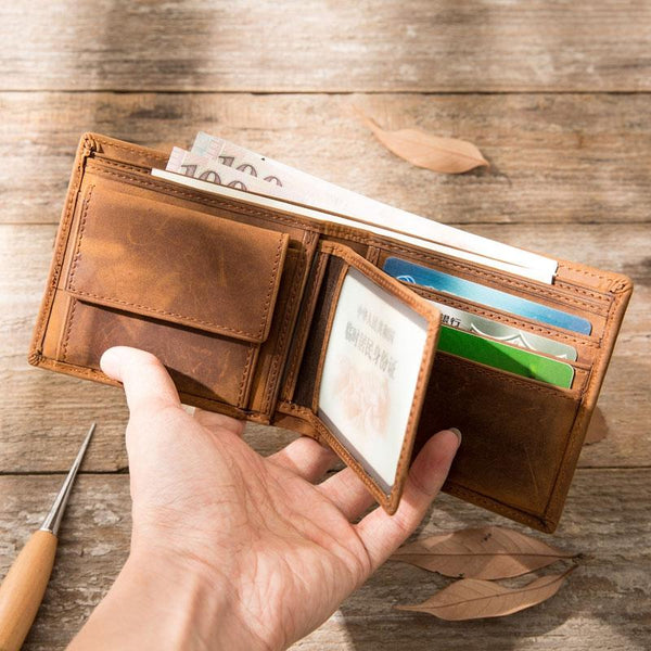 Cool Leather Mens Slim Small Wallet Bifold Vintage billfold Wallet for Men - imessengerbags