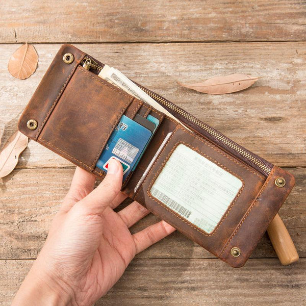 Cool Leather Mens Slim Small Wallets Bifold Vintage billfold Wallet for Men