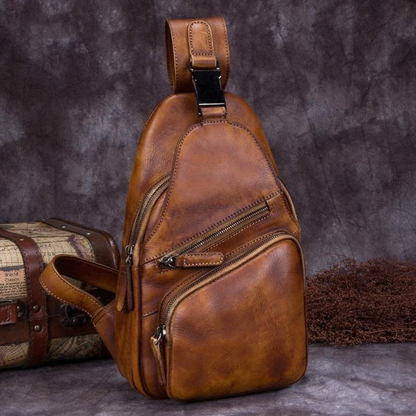 Cool Leather Mens Sling Bag Crossbody Bag Chest Bag for men - imessengerbags