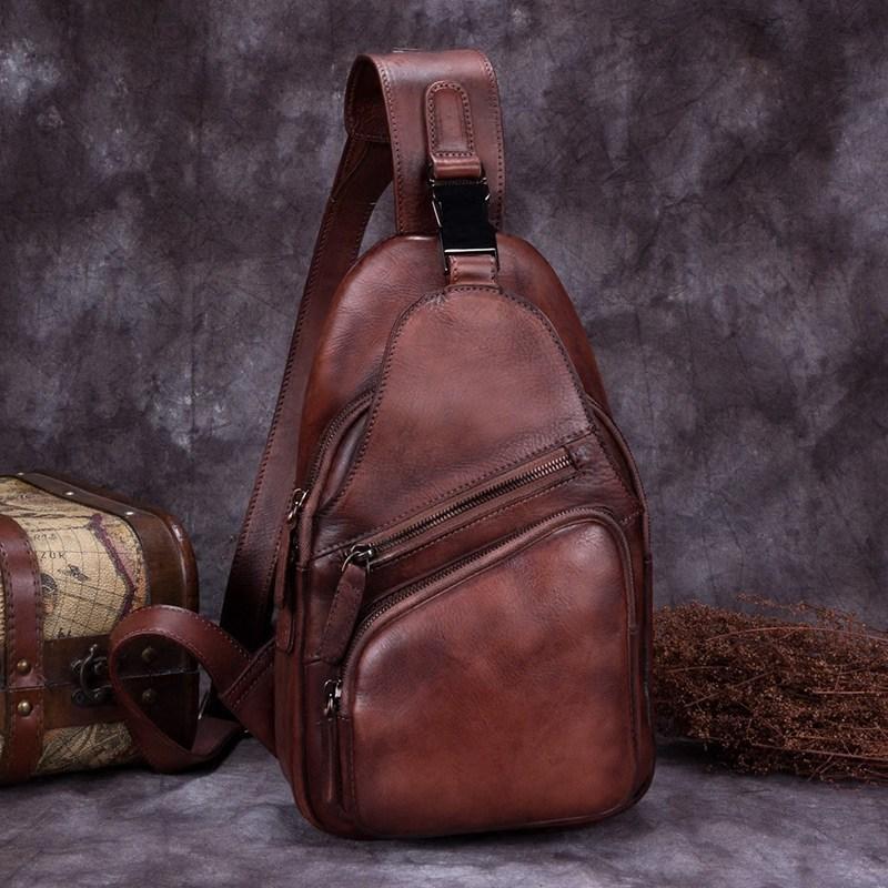 Cool Leather Mens Sling Bag Crossbody Bag Chest Bag for men - imessengerbags