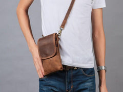 Cool Brown Leather Mens Mini Shoulder Bag Belt Pouch Waist Bag For Men - imessengerbags