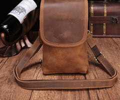 Cool Brown Leather Mens Mini Shoulder Bag Belt Pouch Waist Bag For Men - imessengerbags