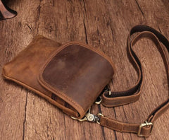 Cool Brown Leather Mens Mini Shoulder Bag Belt Pouch Waist Bag For Men - imessengerbags