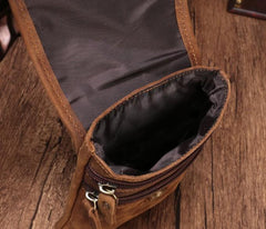Cool Brown Leather Mens Mini Shoulder Bag Belt Pouch Waist Bag For Men - imessengerbags