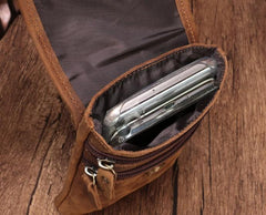 Cool Brown Leather Mens Mini Shoulder Bag Belt Pouch Waist Bag For Men - imessengerbags