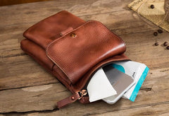 Cool Brown Leather Mens Belt Pouch Mini Shoulder Bag Belt Bag For Men