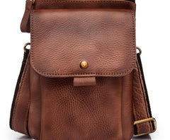 Cool Brown Leather Mens Belt Pouch Mini Shoulder Bag Belt Bag For Men