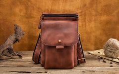 Cool Brown Leather Mens Belt Pouch Mini Shoulder Bag Belt Bag For Men