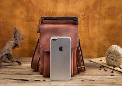 Cool Brown Leather Mens Belt Pouch Mini Shoulder Bag Belt Bag For Men
