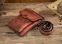 Cool Brown Leather Mens Belt Pouch Mini Shoulder Bag Belt Bag For Men