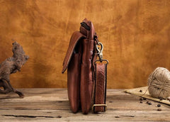 Cool Brown Leather Mens Belt Pouch Mini Shoulder Bag Belt Bag For Men