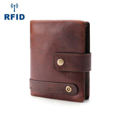 Cool Leather Mens Small Bifold Brown Wallet billfold Wallet RFID Front Pocket Multi-card Wallets for Men - imessengerbags