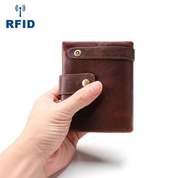 Cool Leather Mens Small Bifold Brown Wallet billfold Wallet RFID Front Pocket Multi-card Wallets for Men - imessengerbags