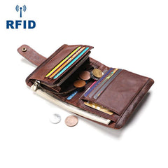 Cool Leather Mens Small Bifold Brown Wallet billfold Wallet RFID Front Pocket Multi-card Wallets for Men - imessengerbags