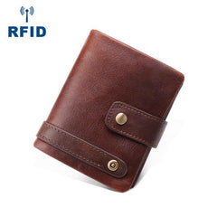 Cool Leather Mens Small Bifold Brown Wallet billfold Wallet RFID Front Pocket Multi-card Wallets for Men - imessengerbags