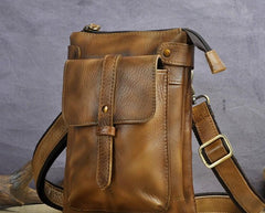 Cool Leather Mens Small Belt Bag Belt Pouch Waist Bag Mini Side Bag For Men